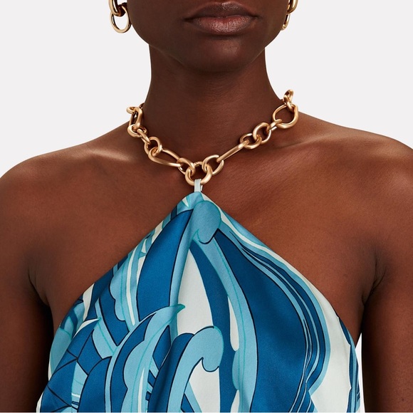 NWT Cult Gaia Olivine Backless Gold Chain Detail Halter Crop Top Paisley Blue S - Picture 8 of 10